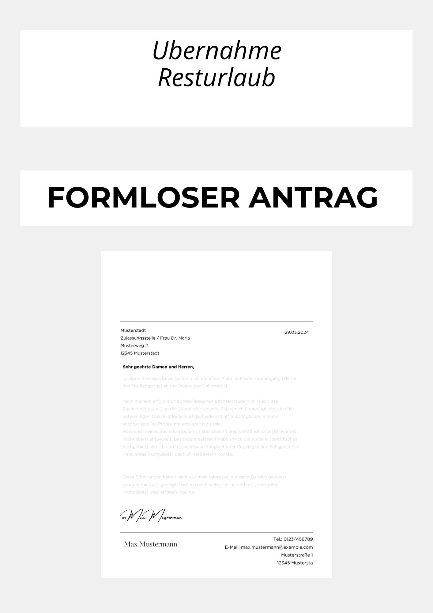 Formloser Antrag Übernahme Resturlaub