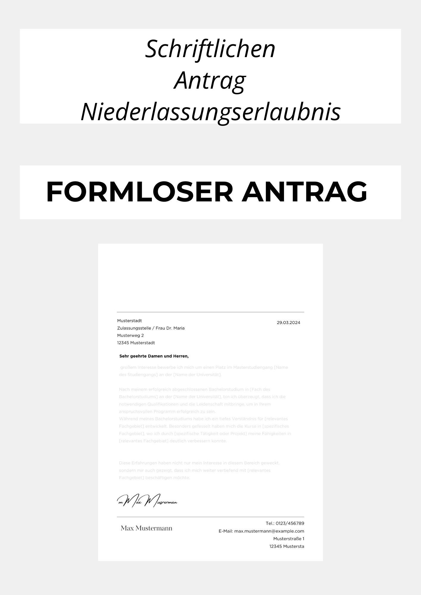 Formloser Schriftlichen Antrag Niederlassungserlaubnis