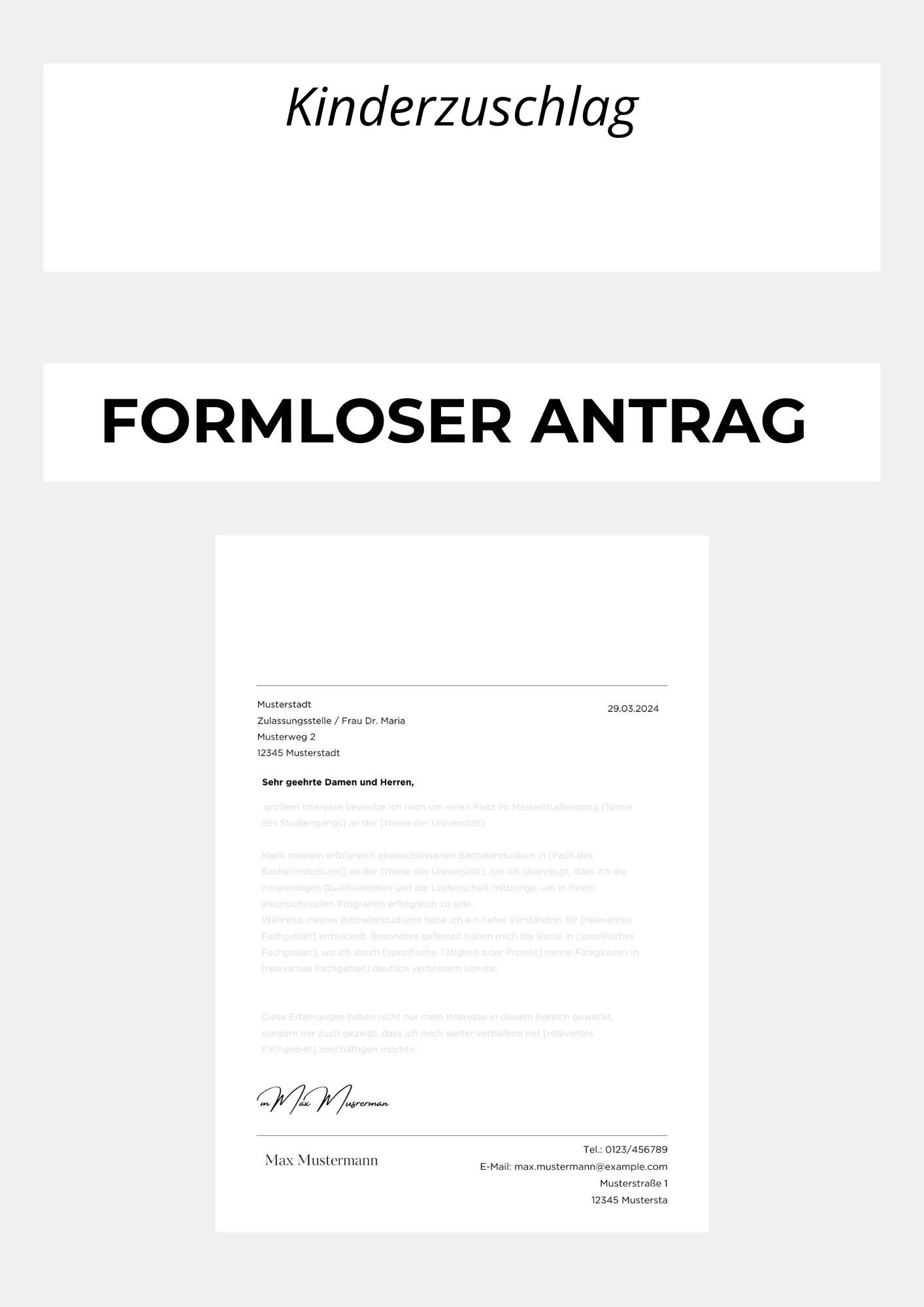 Kinderzuschlag Formloser Antrag